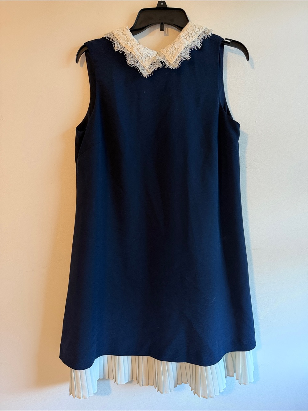 Nanette Lepore Navy Sleeveless Tunic with Cream Lace Collar